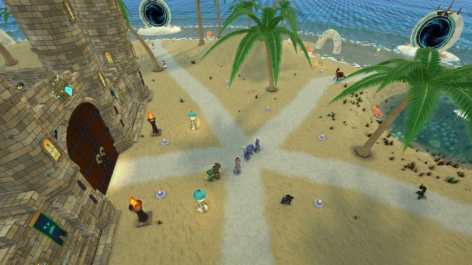 Enemy portals over a beach fortress in the coral siege