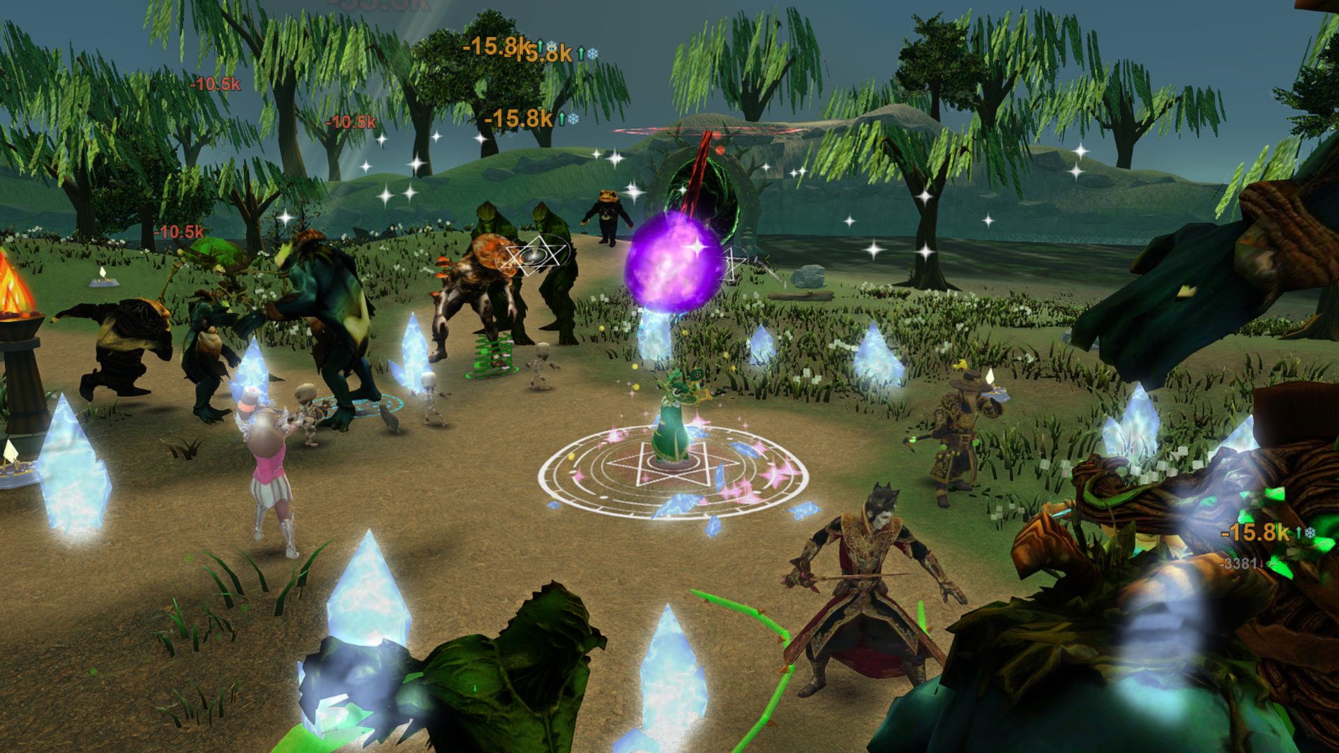 Tower defense RPG battle with hero abilities and summons in the forest realm